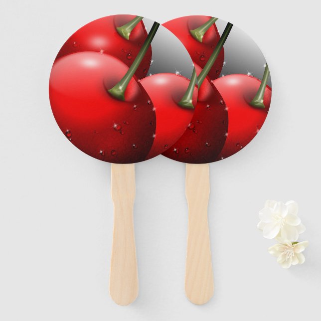 Cherries with Dew Drops Hand Fan (Front and Back)