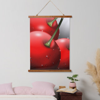 Cherries with Dew Drops Hanging Tapestry