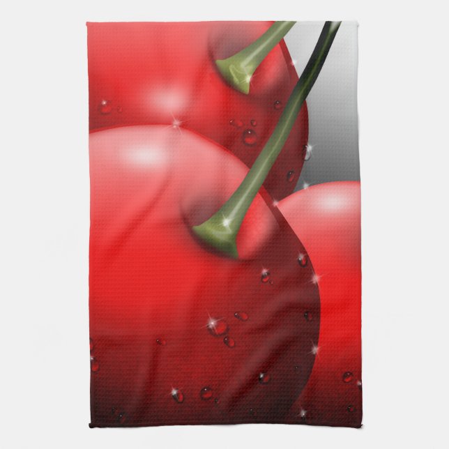 Cherries with Dew Drops Kitchen Towel (Vertical)