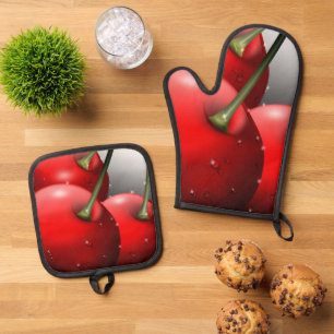 Cherries with Dew Drops Oven Mitt & Pot Holder Set