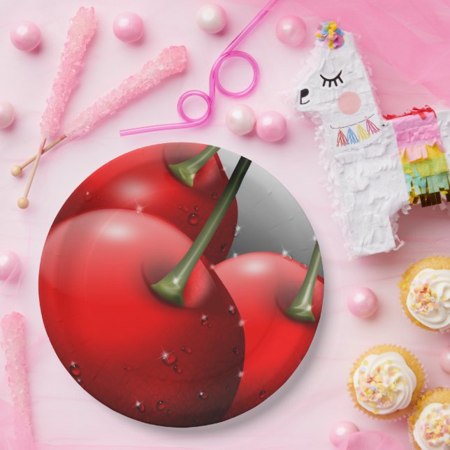Cherries with Dew Drops Paper Plates (Party)