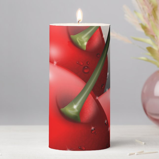 Cherries with Dew Drops Pillar Candle (In Situ)