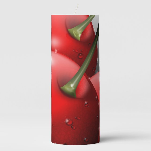 Cherries with Dew Drops Pillar Candle (Front)