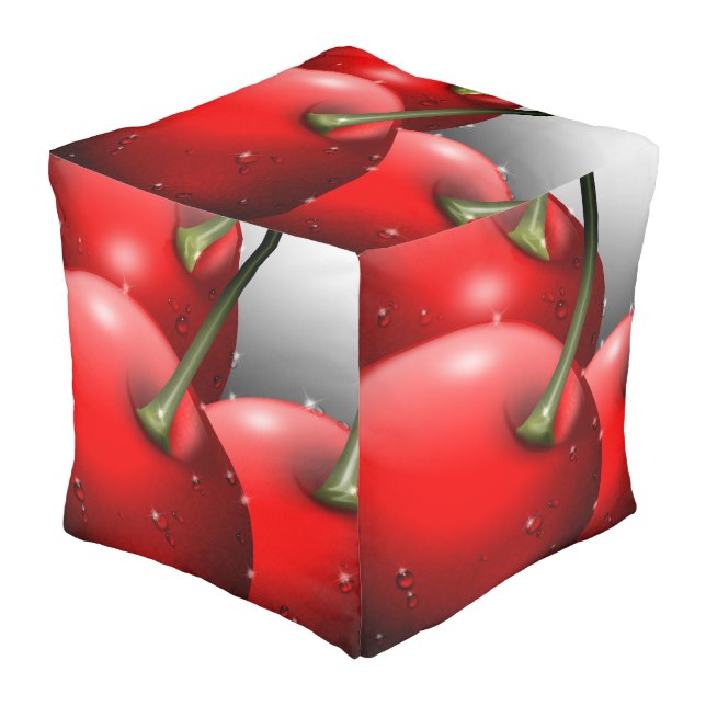 Cherries with Dew Drops Pouf (Angled Front)