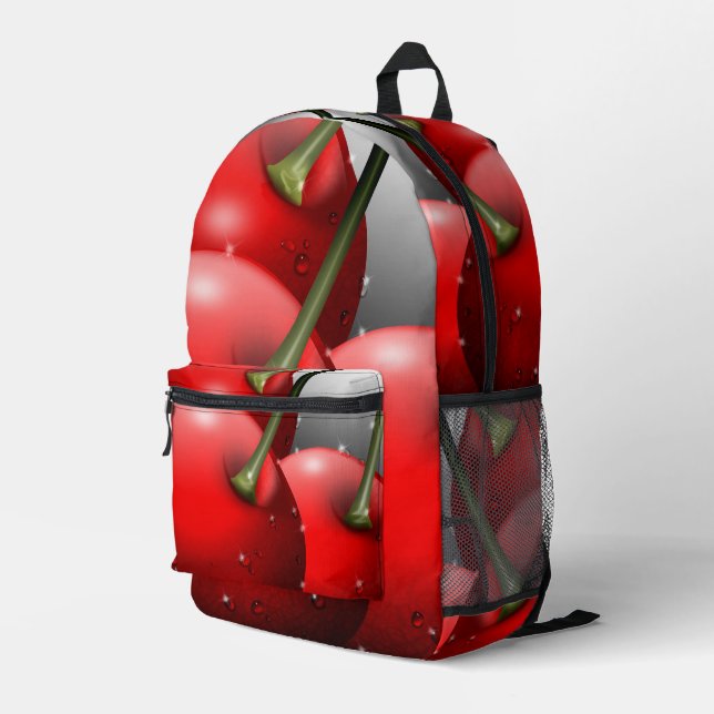 Cherries with Dew Drops Printed Backpack (Back Corner Right)