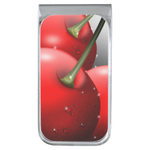 Cherries with Dew Drops Silver Finish Money Clip