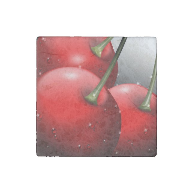 Cherries with Dew Drops Stone Magnet (Front)