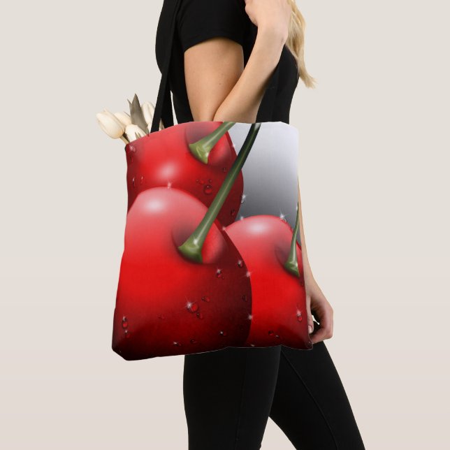 Cherries with Dew Drops Tote Bag (Close Up)