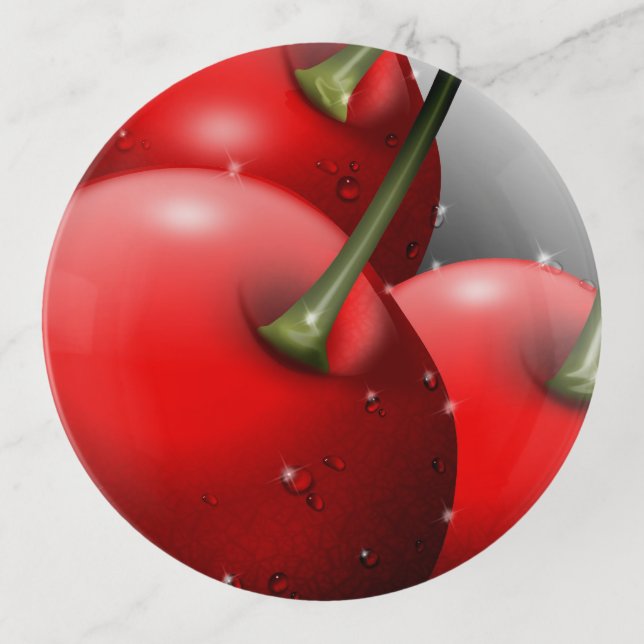 Cherries with Dew Drops Trinket Tray (Front)