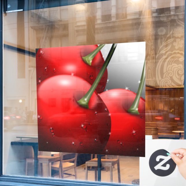 Cherries with Dew Drops Window Cling (Cafe Window)