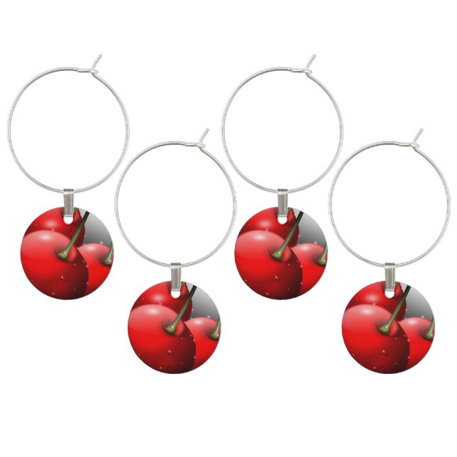 Cherries with Dew Drops Wine Charm (Staggered)