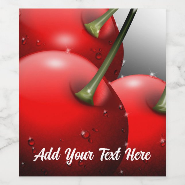 Cherries with Dew Drops Wine Label (Single Label)