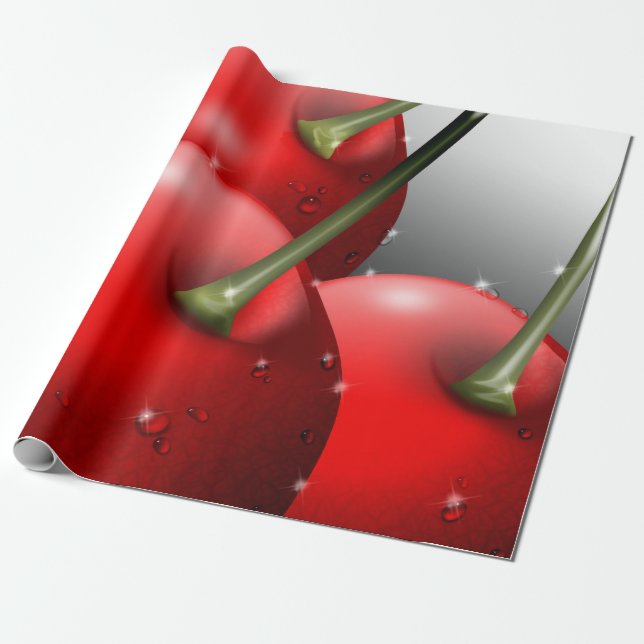 Cherries with Dew Drops Wrapping Paper (Unrolled)