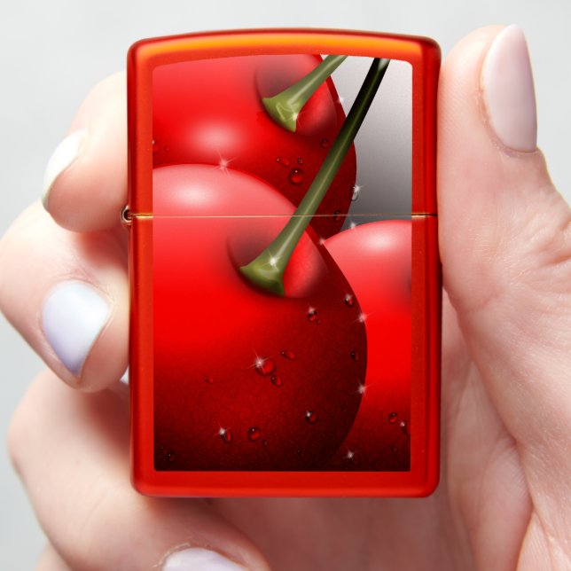 Cherries with Dew Drops Zippo Lighter (In Hand)