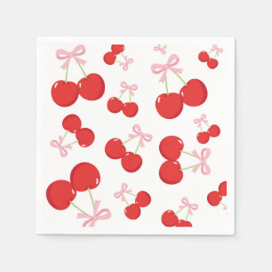 Cherries with Pink Bow Coquette Birthday Party Napkins