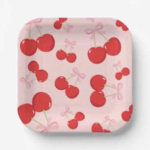Cherries with Pink Bow Coquette Birthday Party Paper Plates