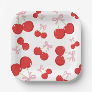 Cherries with Pink Bow Coquette Birthday Party Paper Plates