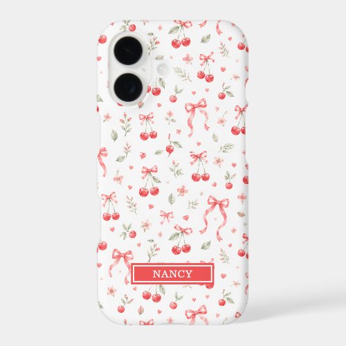 Cherries With Red Coquette Bows Monogrammed iPhone 17 Case
