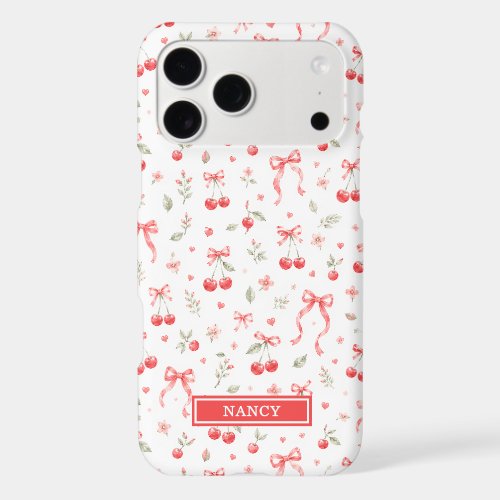 Cherries With Red Coquette Bows Monogrammed iPhone 17 Pro Max Case