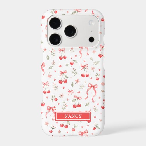 Cherries With Red Coquette Bows Monogrammed iPhone 17 Pro Case