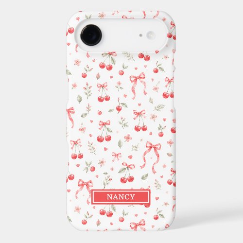 Cherries With Red Coquette Bows Monogrammed iPhone 17 Air Case