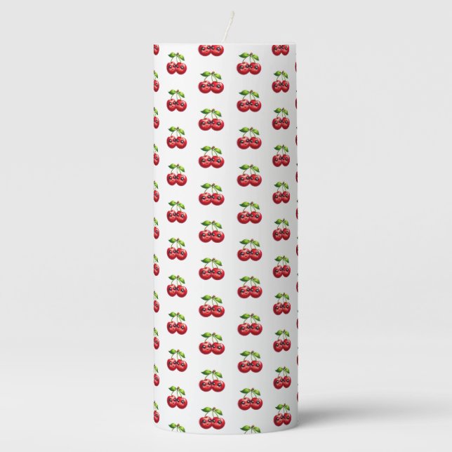 Cherries with smiley faces pillar candle (Front)