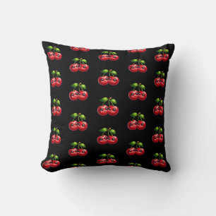 Cherries with smiley faces throw pillow