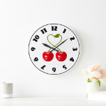 Cherries With Stems Clock<br><div class="desc">Some really delicious looking red cherries. This design makes you want to eat some. The design has two lovely looking red cherries with there stems sticking out. This cherries with stems design looks great on this clock. Perfect for yourself or as a gift</div>