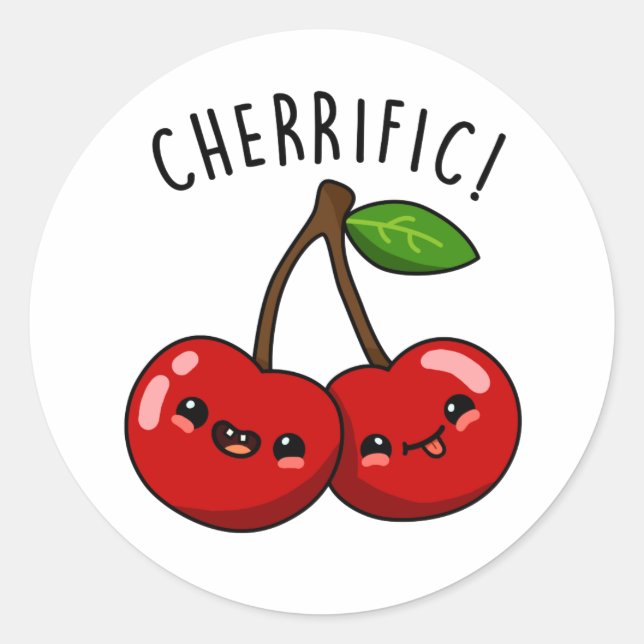 Cherrific Funny Red Cherry Pun  Classic Round Sticker (Front)