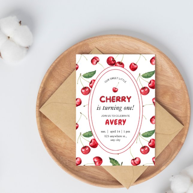 Cherry 1st Birthday Party Birthday Invitation (Creator Uploaded)