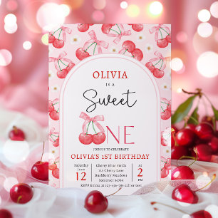 Cherry 1st Birthday Party Coquette Cherry Birthday Invitation