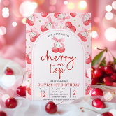 Retro Cherry 1st Birthday Invitation