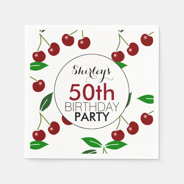 Cherry 50th Birthday Party Paper Napkin (Front)