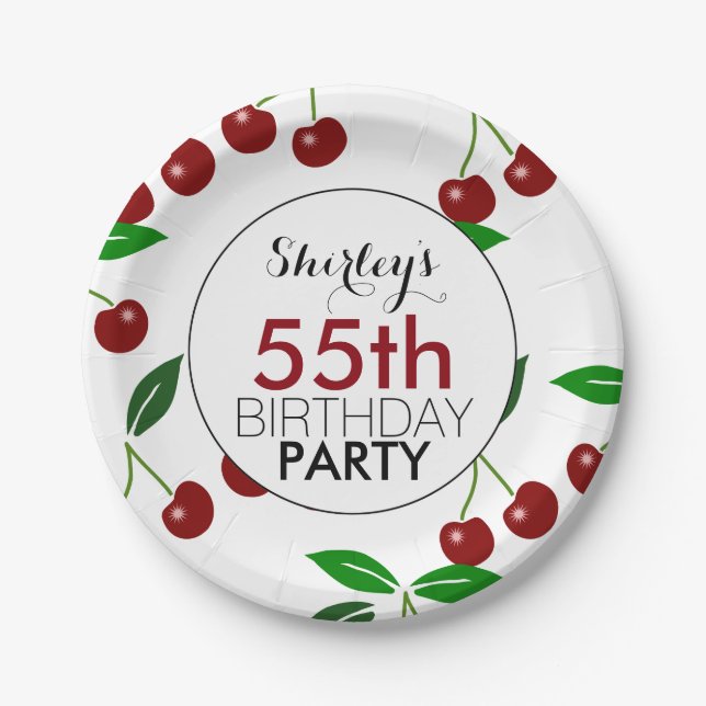 Cherry 55th Birthday Party Paper Plates (Front)