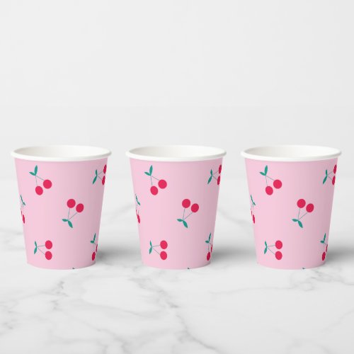 Cherry Aesthetic Cherries Pattern Pastel Pink Paper Cups