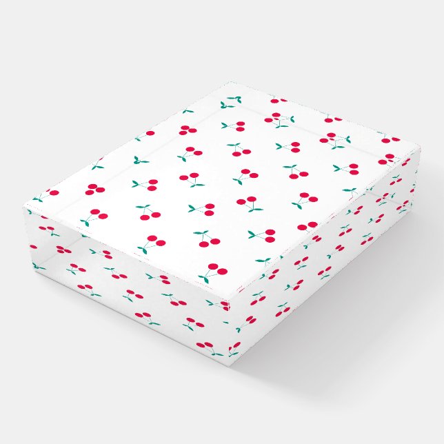 Cherry Aesthetic Cherries Pattern White   Paperweight (Angled)