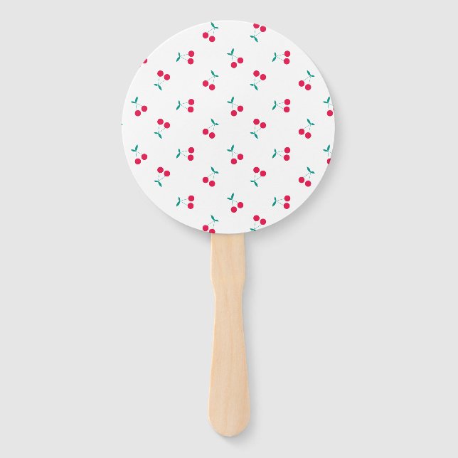 Cherry Aesthetic Cherries Pattern White Wedding Hand Fan (Front)