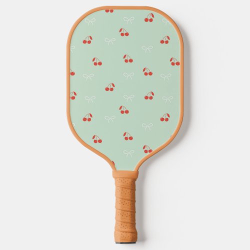 Cherry and Bow Light Green Pickleball Paddle