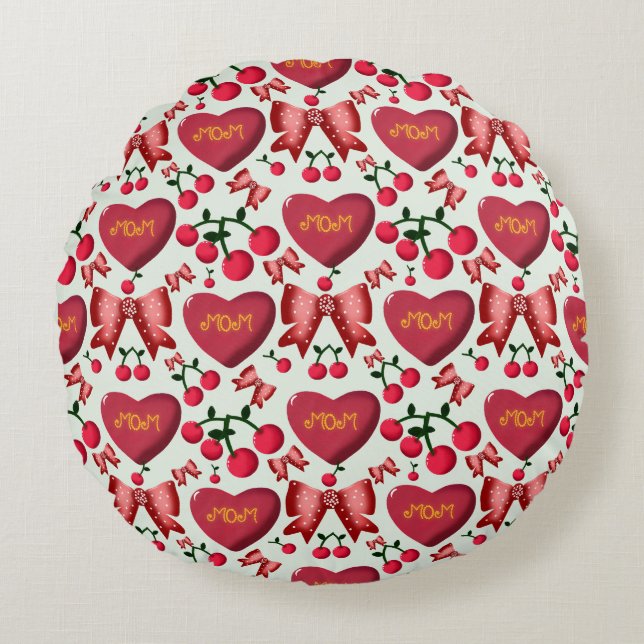 Cherry and bow pattern gift for Mom  Round Pillow (Front)