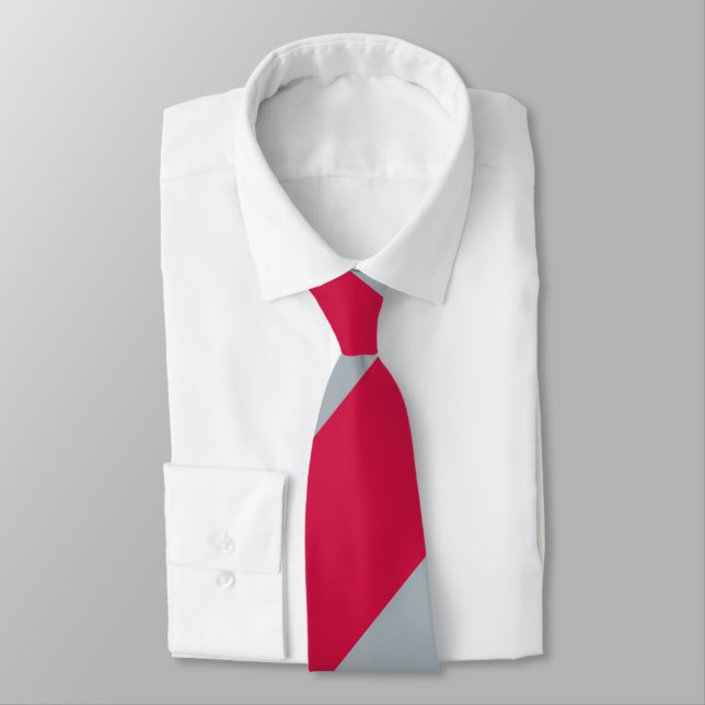 Cherry and Gray Broad Regimental Stripe Neck Tie (Tied)