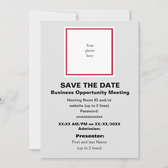 Cherry and Lt. Grey Virtual Bus. Opp. Mtng. Save The Date (Front)