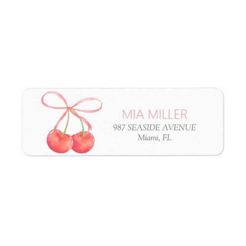 Cherry and Pink Ribbon Baby Shower Label