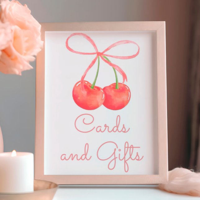 Cherry and Pink Ribbon Cards and Gifts Sign (Creator Uploaded)