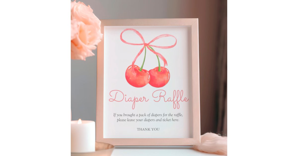 Pink Ribbon G Raffle Cherry and Pink Ribbon Diaper Raffle Poster | Zazzle