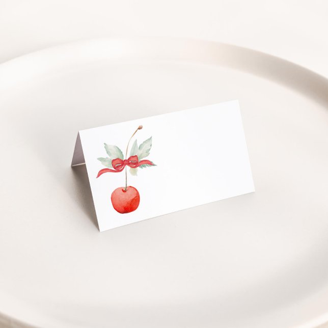 Cherry and Red Ribbon Baby Shower Place Card (Creator Uploaded)