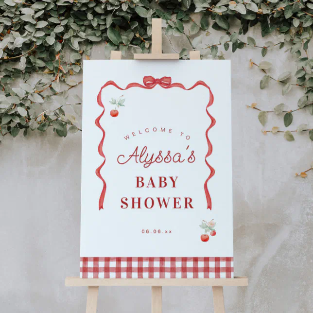Cherry and Red Ribbon Baby Shower Welcome Poster | Zazzle