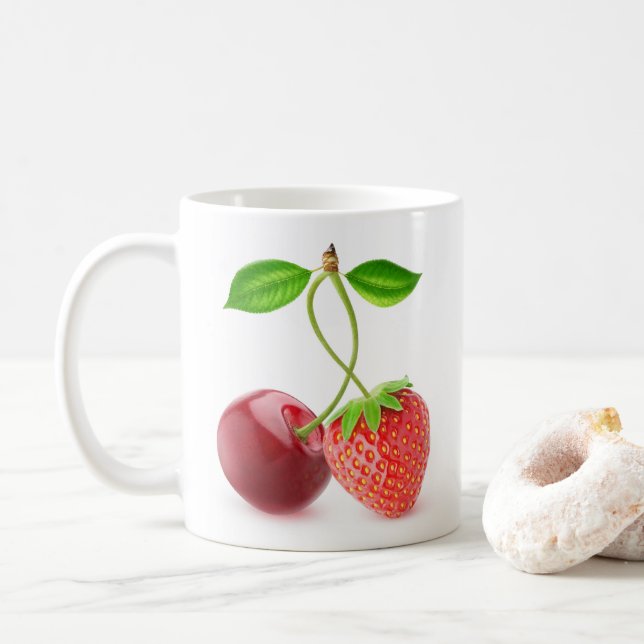 Cherry and strawberry together coffee mug (With Donut)