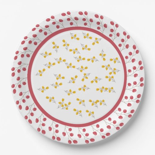 Cherry and Yellow Flower Floral Design Paper Plates