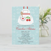 Cherry Apron Bridal Shower Invitation Red and Blue (Standing Front)