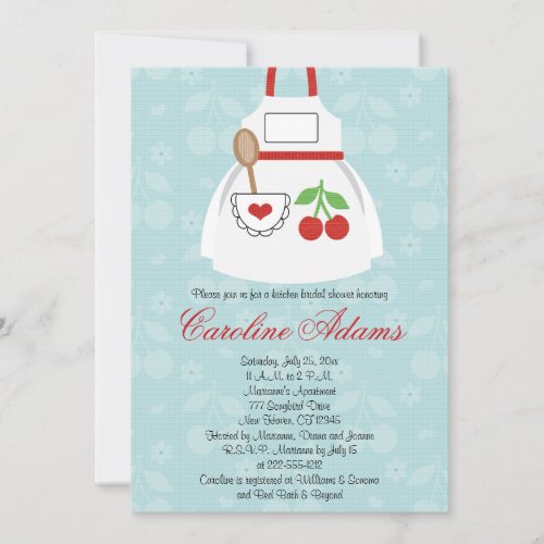 Cherry Apron Bridal Shower Invitation Red and Blue
